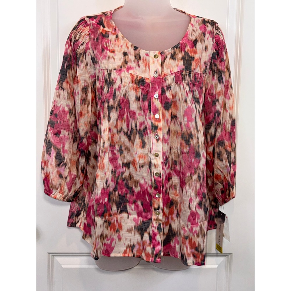 NWT Skye's The‎ Limit Womens Pink Abstract Garden Party Blouse 3/4 Sleeve S Work